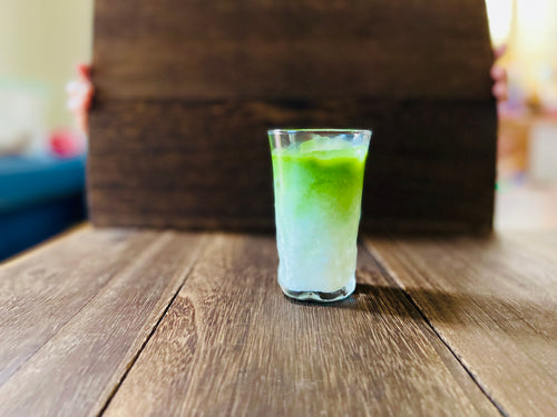 Caffeine-free Kuwa Matcha latte made with Japanese mulberry leaf powder